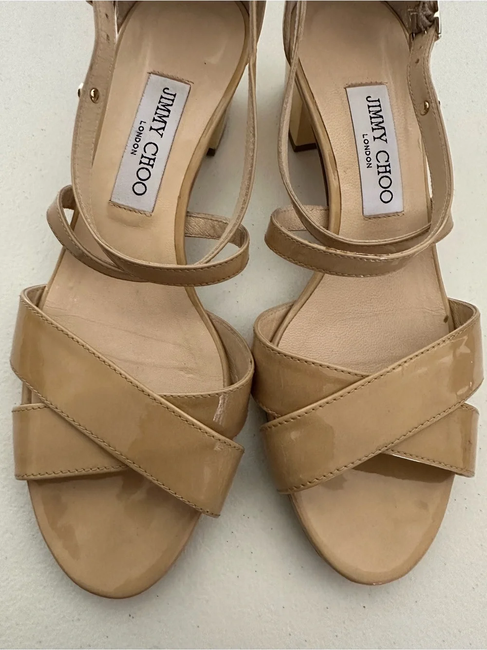 Jimmy Choo Beige/Tan Leather Strappy Heels